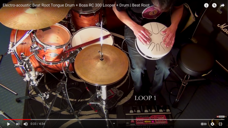 Tongue drum Electro-acoustique Beat Root avec un Looper, des effets et accompagné d'une drum